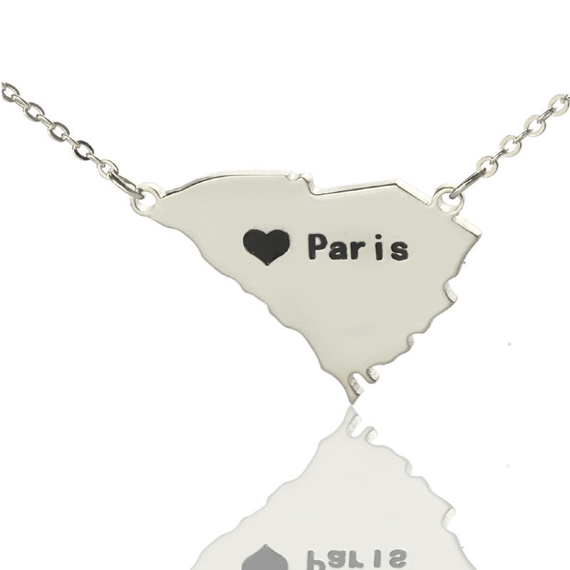 South Carolina state-shaped heart name necklace