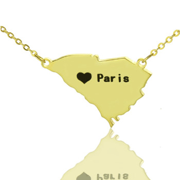 South Carolina State Shaped Necklaces With Heart Name Gold Plated