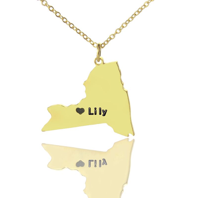 Personalised New York state heart name necklace