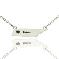 Custom Tennessee state-shaped heart name necklace in silver