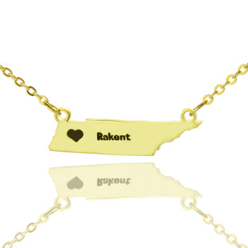 Custom Tennessee State Shaped Necklaces With Heart Name Gold Plated