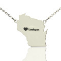 Custom Wisconsin state-shaped heart and name necklace