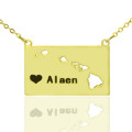 Custom Hawaii state-shaped heart name necklace