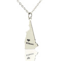 Custom New Hampshire state-shaped heart name necklace in silver