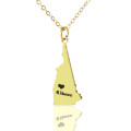 Custom New Hampshire state-shaped heart name necklace in gold