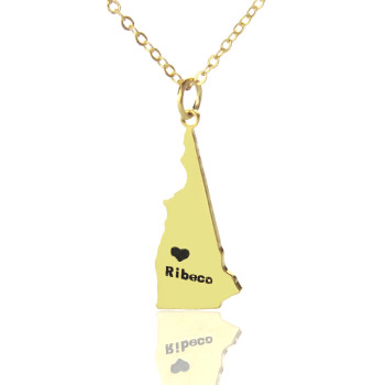 Custom New Hampshire State Shaped Necklaces With Heart Name Gold