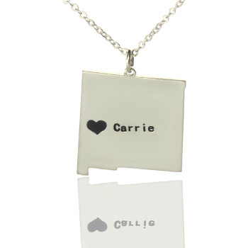 Custom New Mexico State Shaped Necklaces With Heart Name Silver