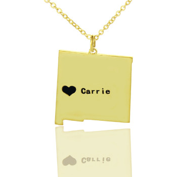 Custom New Mexico State Shaped Necklaces With Heart Name Gold Plate