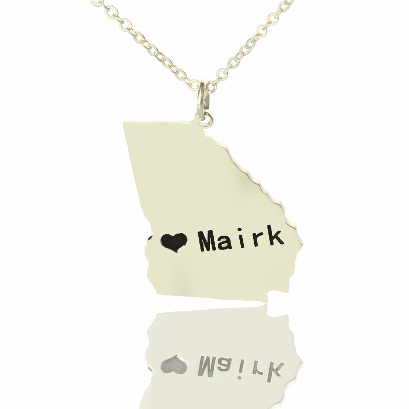 Custom Georgia state shaped heart name necklace