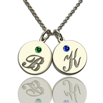 Personalised Disc Necklace with Initial Birthstone