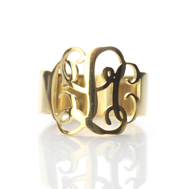 Solid Gold Personalised Three Initial Monogram Ring Solid gold cut-out monogram ring personalised with three initials