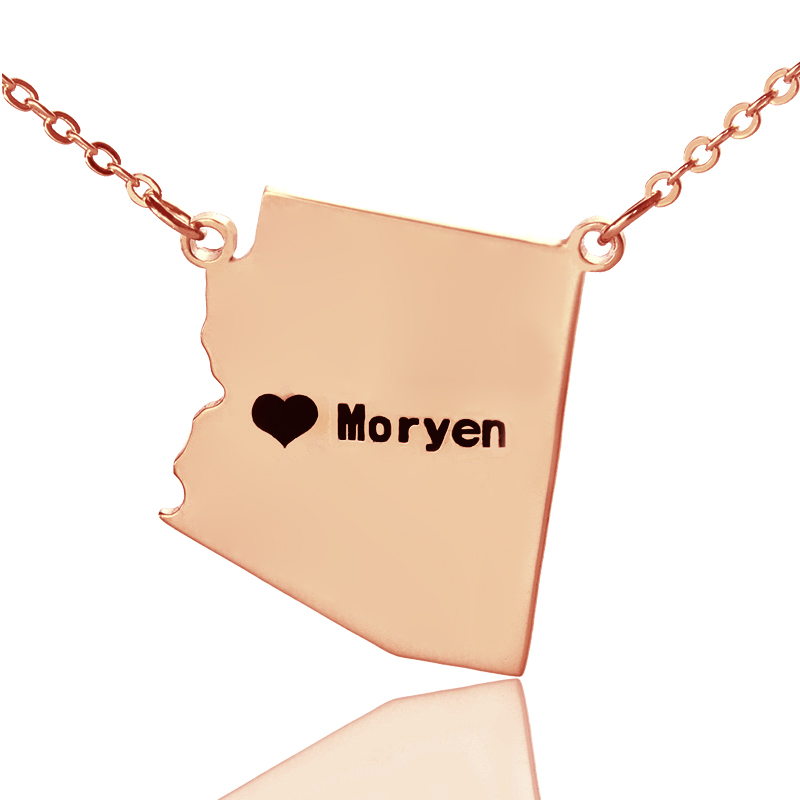 Custom Arizona state-shaped name necklace with heart detail