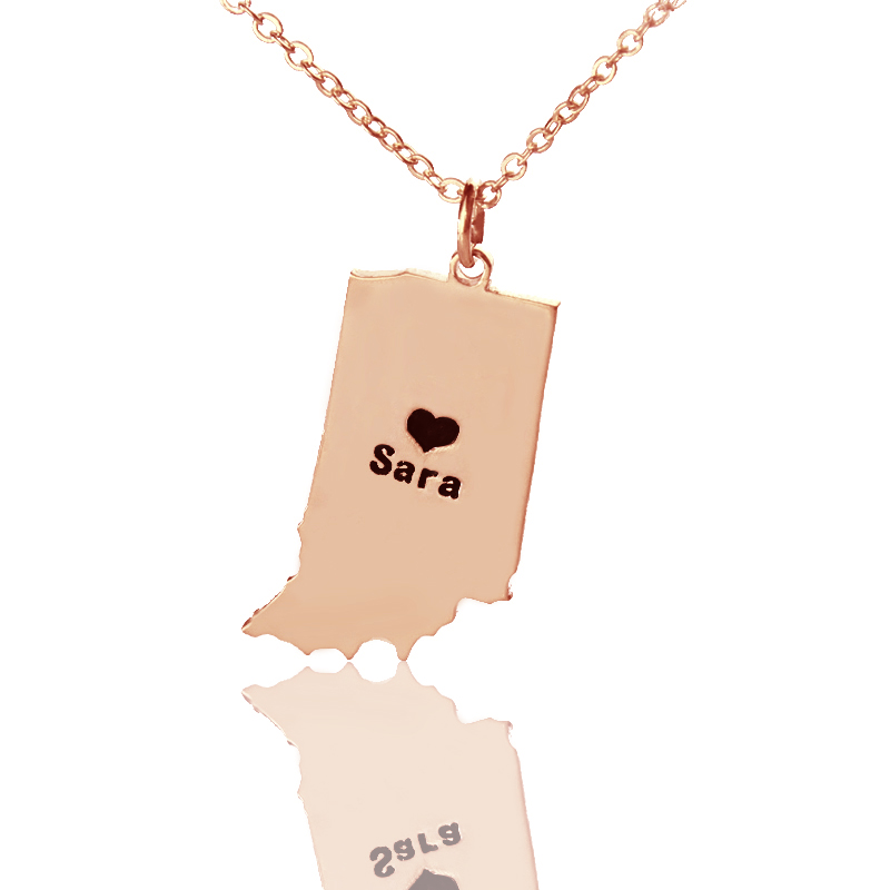 Custom Indiana Heart Name Necklace in Rose Gold Custom Indiana state-shaped heart name necklace in rose gold