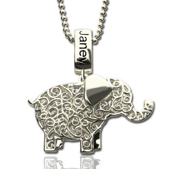 Elephant Charm Necklace with Name Birthstone Sterling Silver
