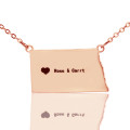 Personalised North Dakota Map Heart Name Necklace Rose gold personalised North Dakota state map heart name necklace