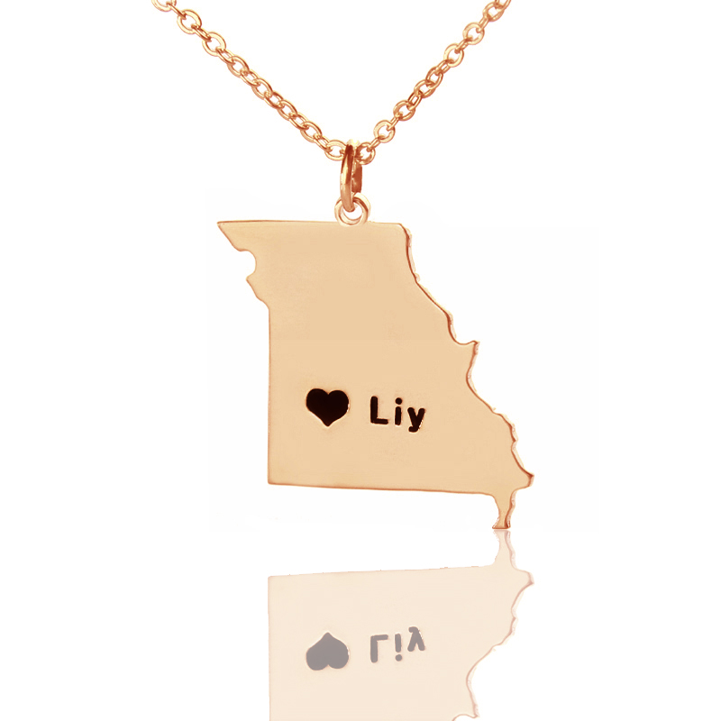 Custom Missouri state-shaped heart name necklace