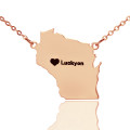 Custom Wisconsin state-shaped name necklace with heart detail