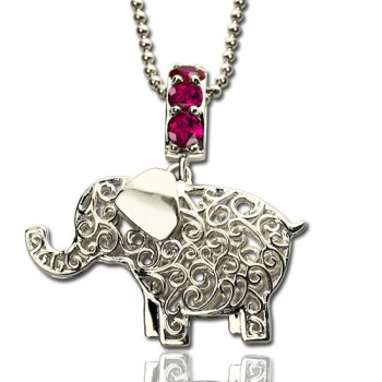 Elephant Charm Necklace with Name Birthstone Sterling Silver Elephant Charm Necklace with Name Birthstone Sterling Silver