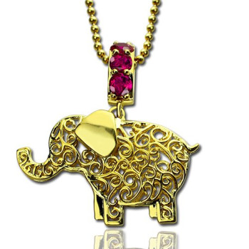 Personalised Elephant Necklace with Name Birthstone 18ct Gold Plated Personalised Elephant Necklace with Name Birthstone 18ct Gold Plated