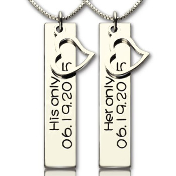 Personalised Couple Bar Necklace with Name Date Silver