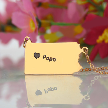 Personalised PA State USA Map Necklace With Heart Name Rose Gold Personalised PA State USA Map Necklace With Heart Name Rose Gold