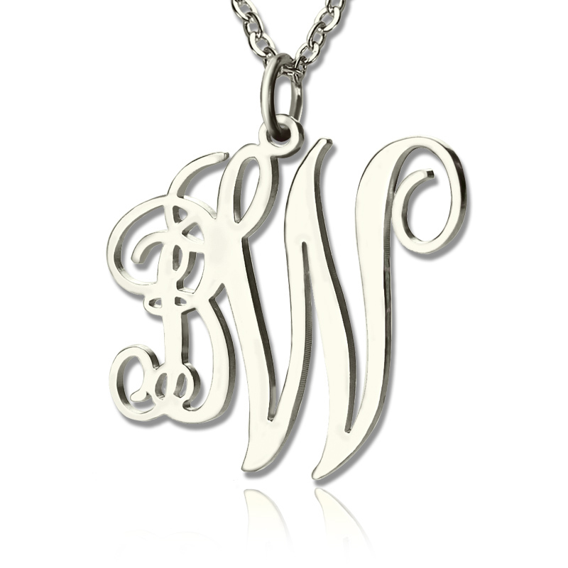 Personalised Vine Font two initial monogram necklace in solid white gold