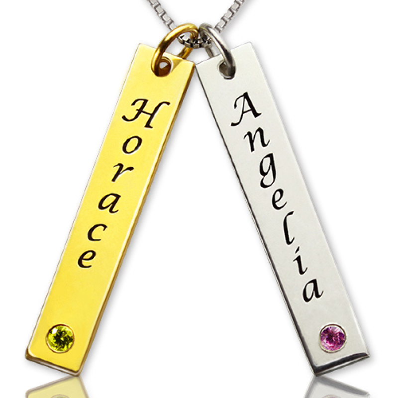 Custom couple name tag necklace with birthstones