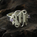 Three-Initial Birthstone Monogram Ring View View of sterling silver three-initial birthstone monogram ring