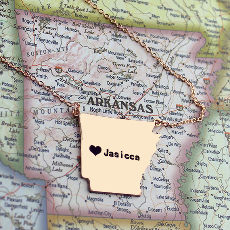 Arkansas Map Necklace Detail Arkansas state map necklace detail view