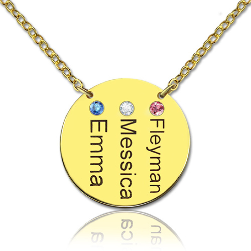 Personalised disc birthstone family names necklace