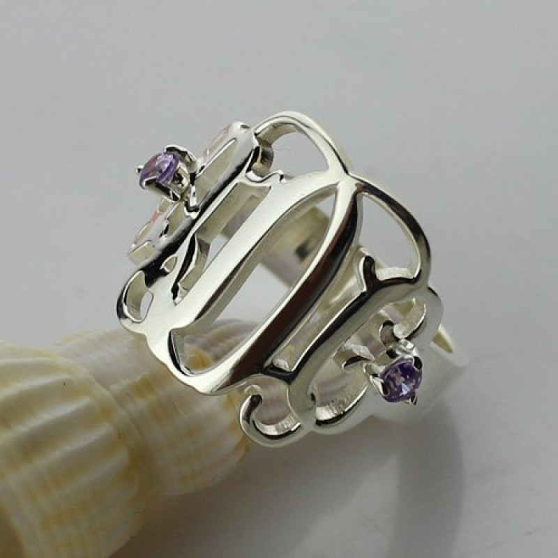 Cut-Out Monogram Ring Detail Detail view of sterling silver cut-out monogram ring