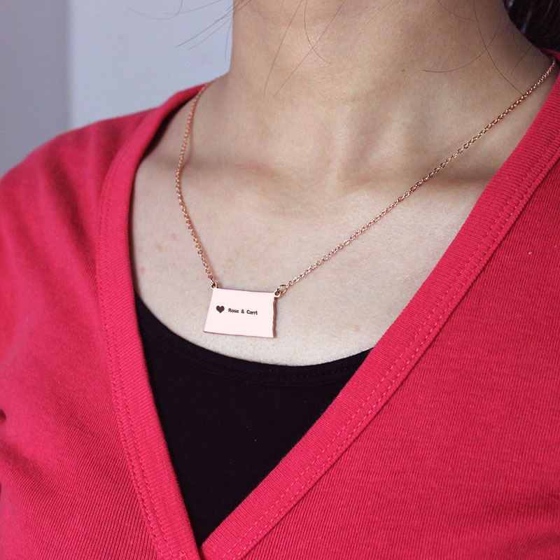 Personalised North Dakota Map Necklace Personalised North Dakota state map necklace product image