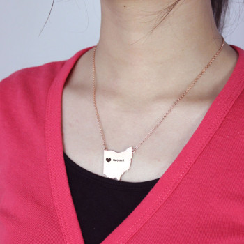Custom Ohio State USA Map Necklace With Heart Name Rose Gold Custom Ohio State USA Map Necklace With Heart Name Rose Gold
