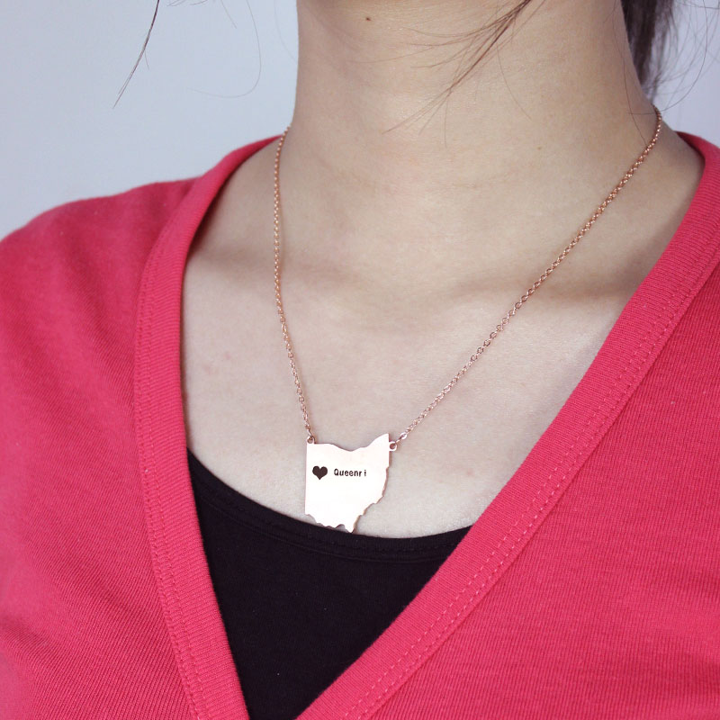 Custom Ohio state map heart name necklace product image