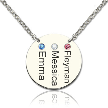 Disc Necklace With Names Birthstones Silver