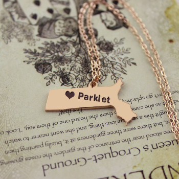 Massachusetts State Shaped Necklaces With Heart Name Rose Gold Massachusetts State Shaped Necklaces With Heart Name Rose Gold