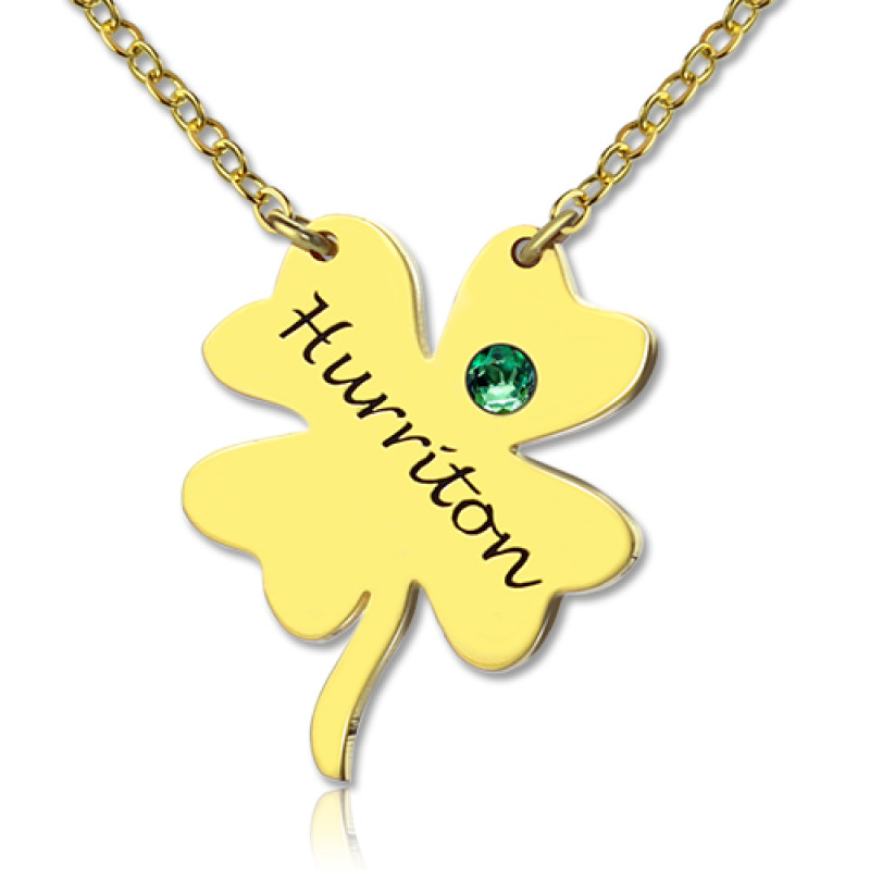 18ct gold plated four-leaf clover name necklace