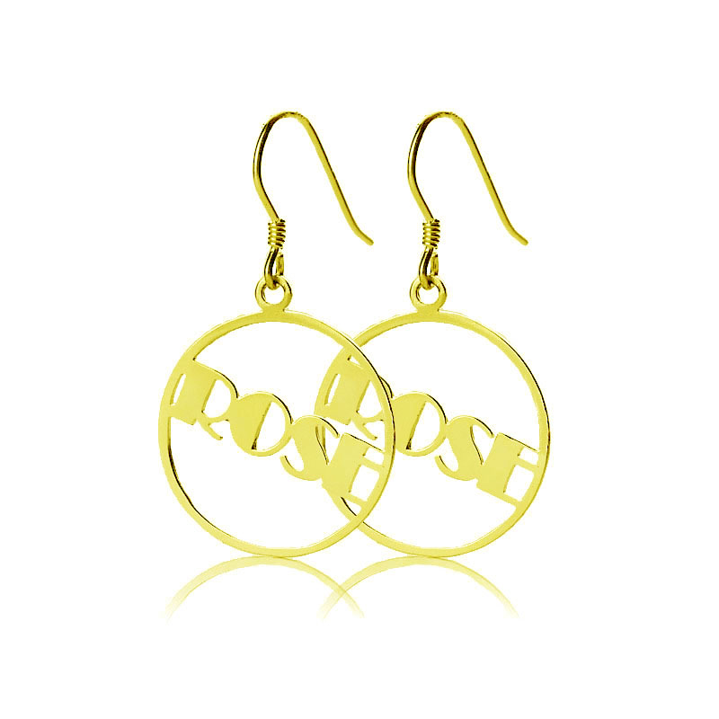 Personalised Broadway font circle name earrings