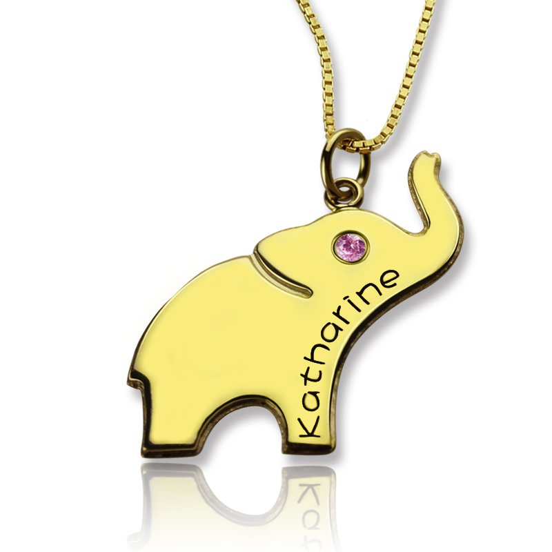 Engraved elephant lucky charm name necklace