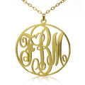 Solid Gold Vine Font Circle Initial Monogram Necklace Solid gold vine font circle initial monogram necklace