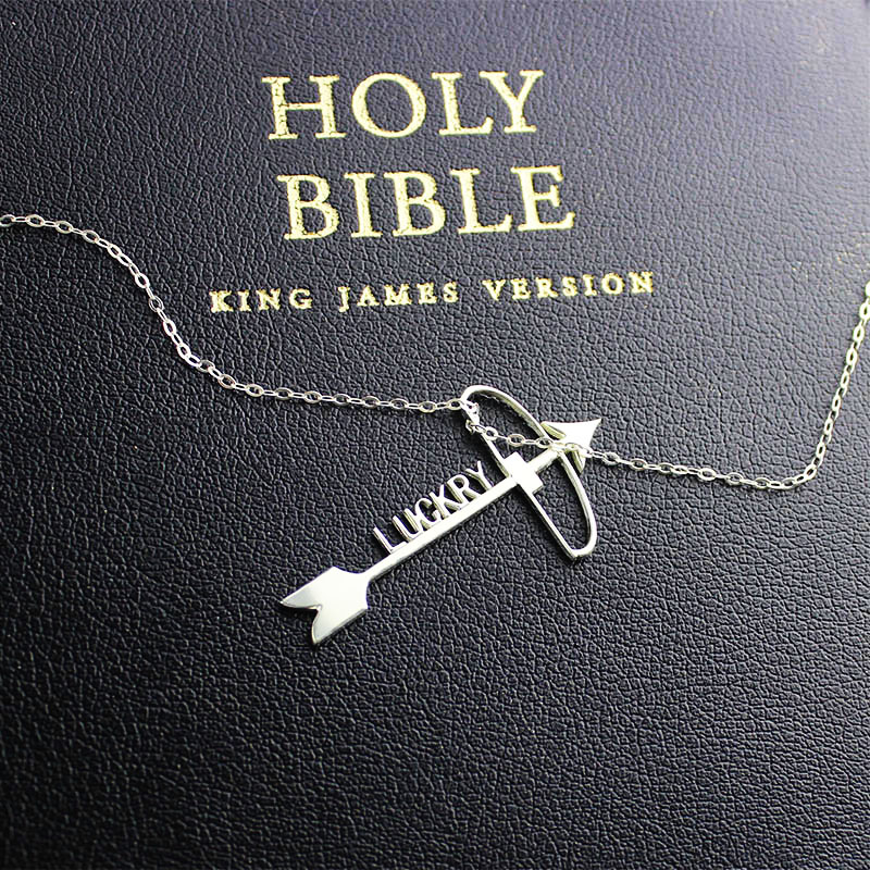 Personalised arrow cross name pendant necklace product image