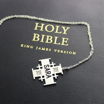 Silver Jerusalem Cross Name Necklace Silver Jerusalem Cross Name Necklace