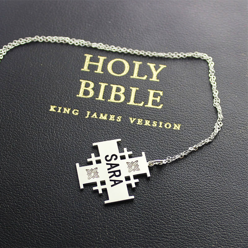 Silver Jerusalem Cross name necklace product view