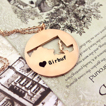 Custom Maryland Disc State Necklaces With Heart Name Rose Gold Custom Maryland Disc State Necklaces With Heart Name Rose Gold