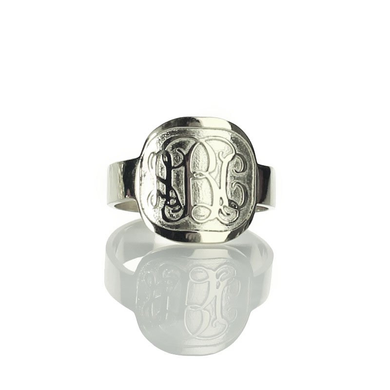 Engraved sterling silver monogram ring product view