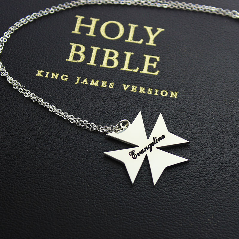 Silver Maltese cross name necklace product image