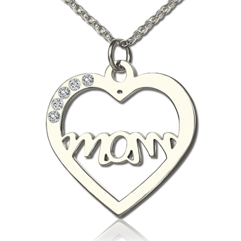 Mother's birthstone heart necklace in sterling silver