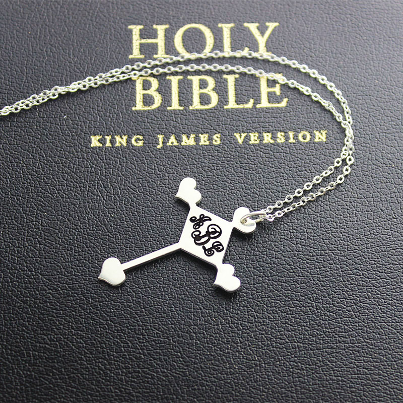 Sterling Silver Cross Monogram Necklace Gallery Image Sterling silver cross monogram necklace gallery image