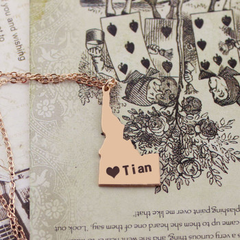 Idaho State USA Map Necklace With Heart Name Rose Gold Idaho State USA Map Necklace With Heart Name Rose Gold