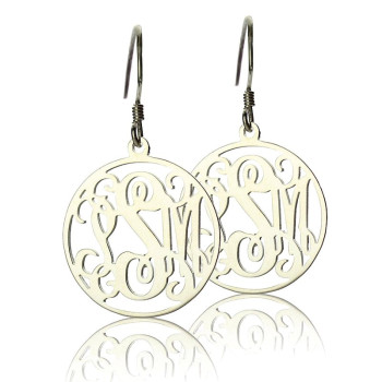 Circle Monogrammed Initial Earrings Sterling Silver